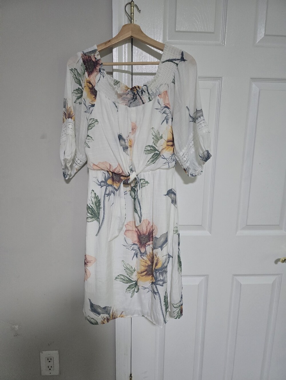 Luxology White Floral Midi Dress with Pink and Yellow Blooms - Picture 3 of 9